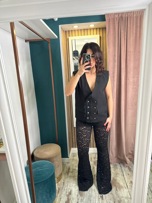 Pantaloni macramè nero